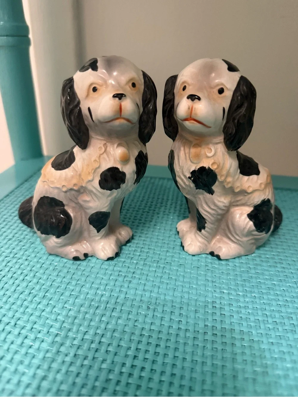 Ceramic Staffordshire dogs Black and White Dog Salt and Pepper Shaker